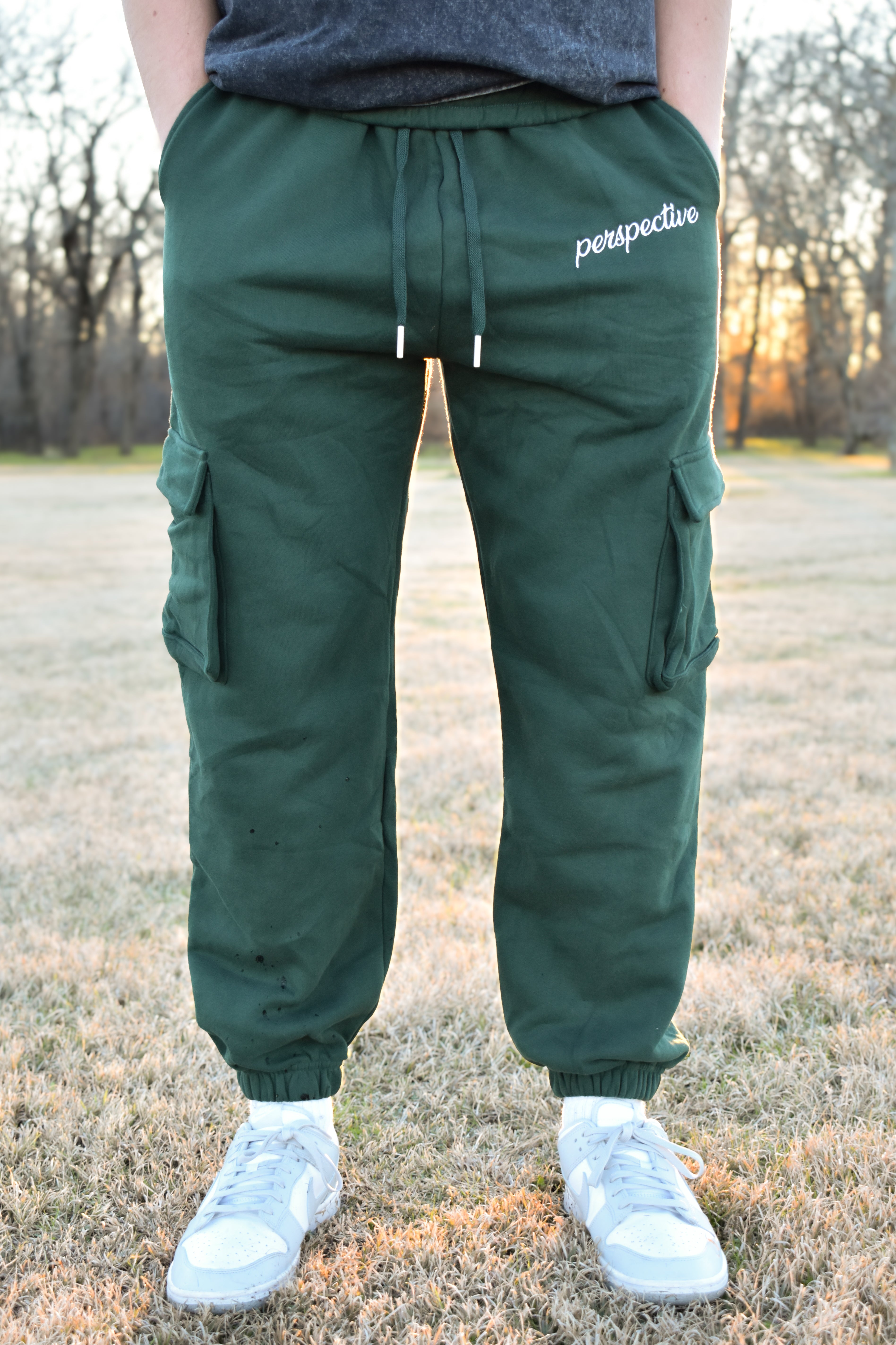 Perspective “he will return” Army Green Cargo Sweatpants