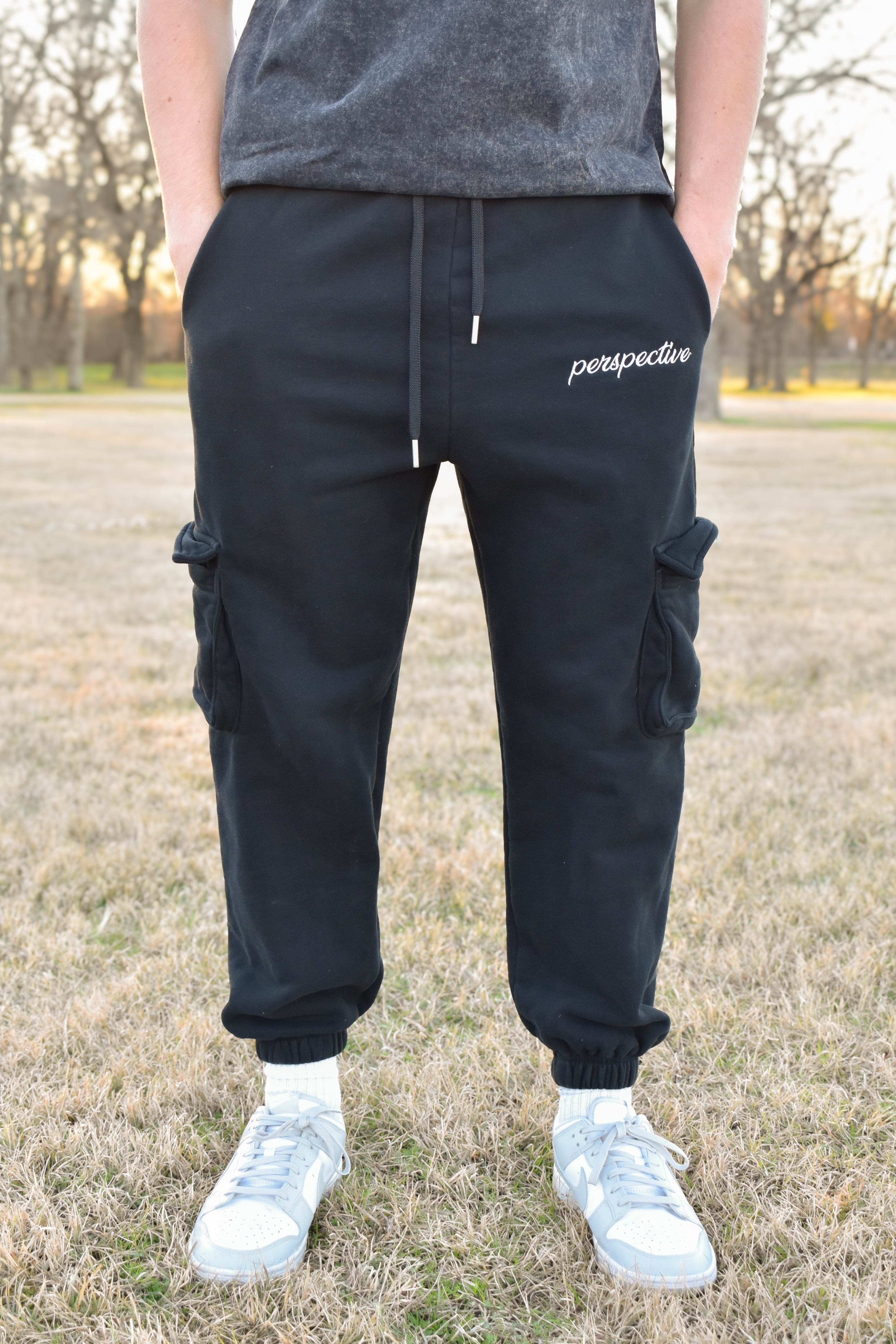 Perspective “he will return” Black Cargo Sweatpants