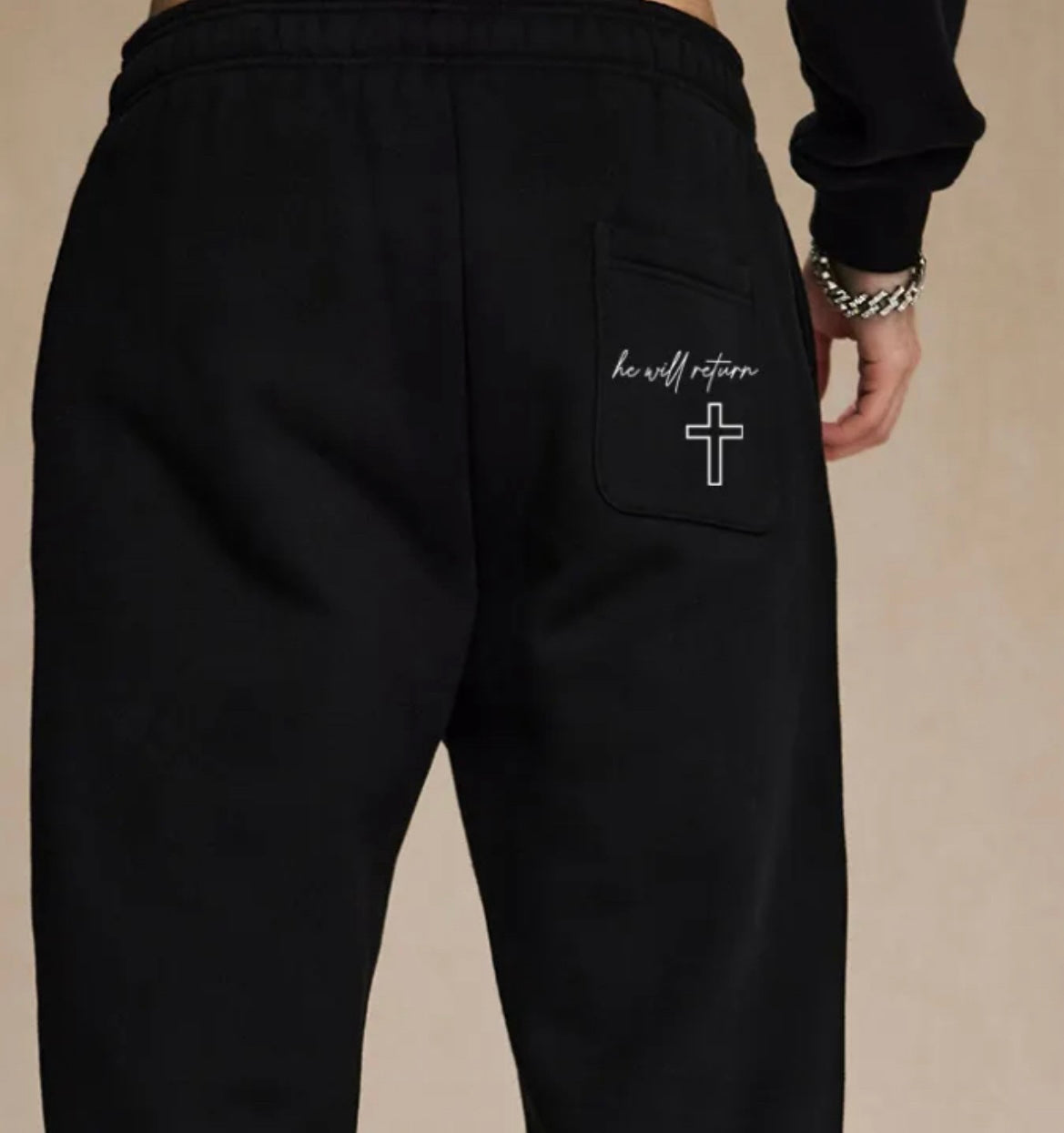 Perspective “he will return” Black Sweatpants