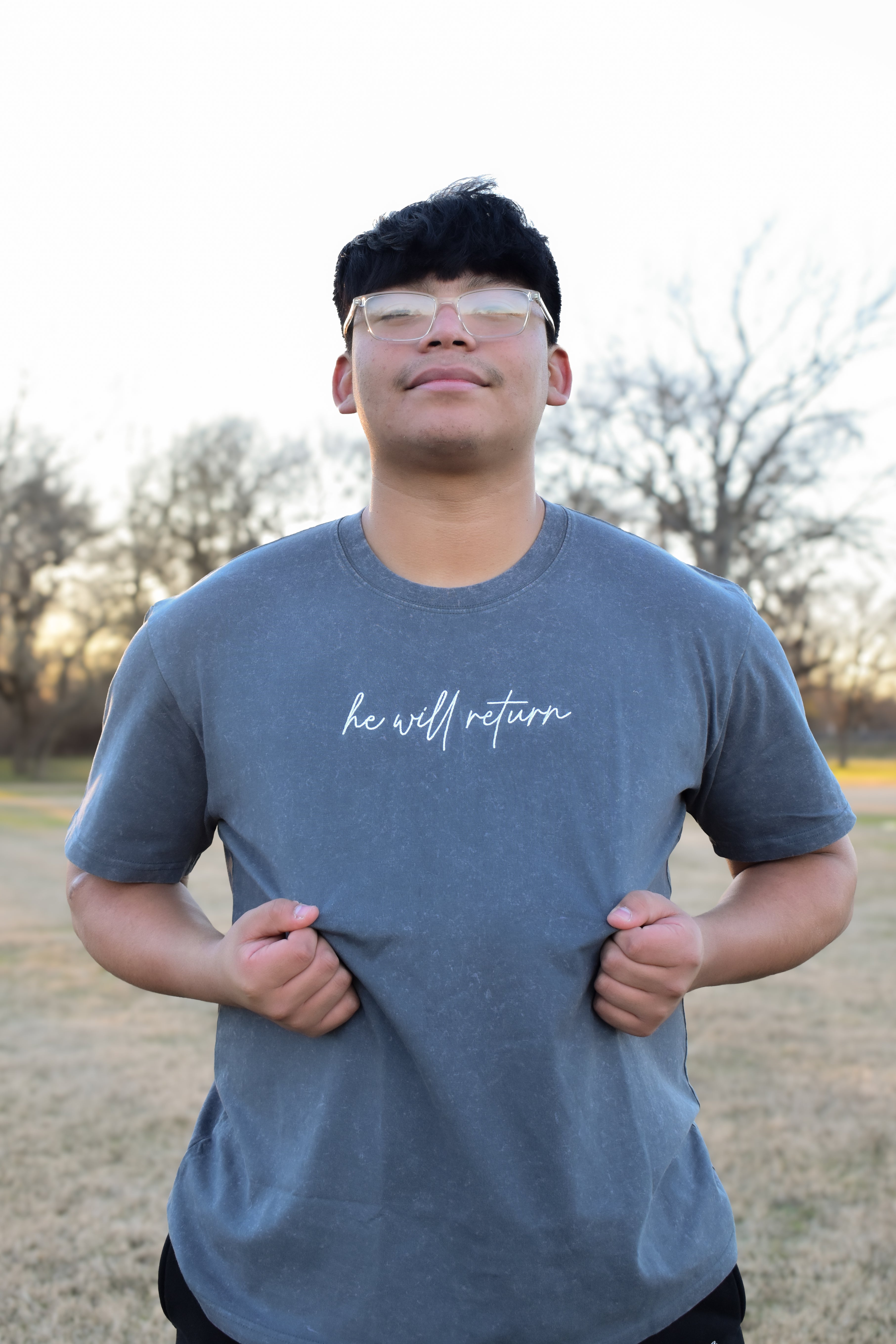 Perspective “he will return” Gray Tee